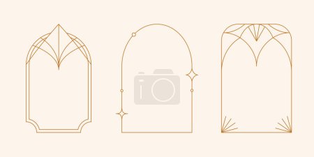 Photo for Vector set of linear minimalistic aesthetic frames and borders with stars. Rectangular, arch modern geometric shapes in art deco style with sparkles for social media, decoration, logo design template - Royalty Free Image