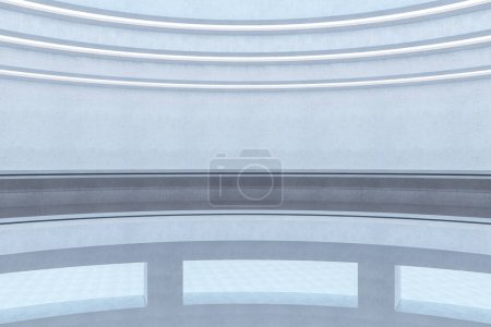 Foto de Interior cilíndrico redondo blanco claro futurista contemporáneo con curva de estructura. Renderizado 3D - Imagen libre de derechos
