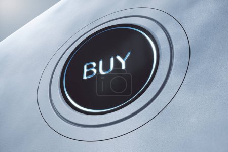 Creative shiny buy button on light background. 3D Rendering