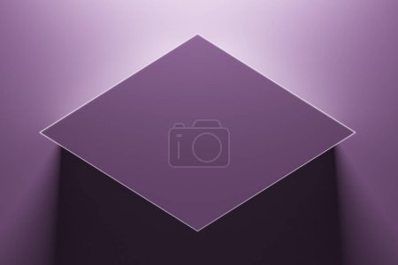 Rombo púrpura iluminado creativo con lugar de la maqueta encima del fondo. Renderizado 3D