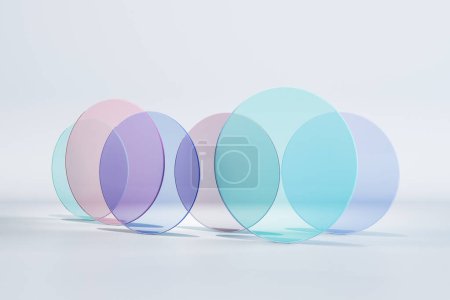 Abstract colorful round glass on white background. Decor and design banner concept. 3D Rendering