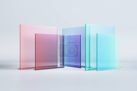 Abstract colorful square glass on white background. Decor and design banner concept. 3D Rendering