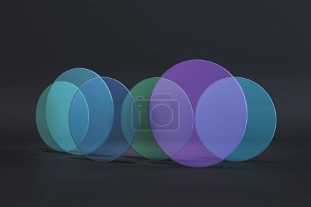 Abstract colorful round glass on black background. Decor and design banner concept. 3D Rendering