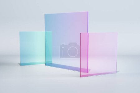 Abstract colorful square glass on light background. Decor and design banner concept. 3D Rendering