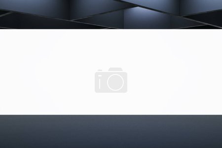 Foto de Etapa de presentación moderna con una gran pantalla blanca en un entorno oscuro. Burlarse. Renderizado 3D - Imagen libre de derechos