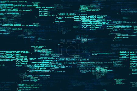 Foto de Transmisión de código digital abstracta sobre un fondo azul oscuro que transmite un concepto de ciberespacio y tecnología de datos. Renderizado 3D - Imagen libre de derechos
