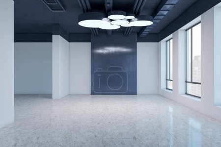 Foto de Diseño moderno abstracto de la habitación de hormigón con ventanas y luz natural. Renderizado 3D - Imagen libre de derechos