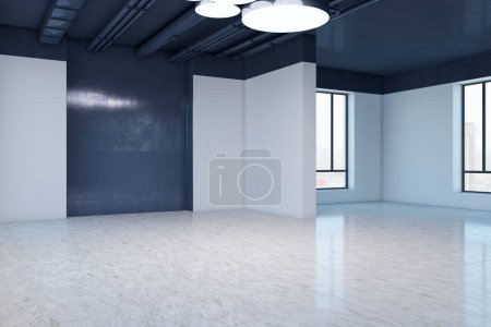 Foto de Diseño contemporáneo abstracto de la habitación de hormigón con ventanas y luz natural. Renderizado 3D - Imagen libre de derechos