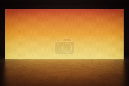 Foto de Pared de pantalla digital naranja en blanco y fondo de piso de hormigón. Renderizado 3D - Imagen libre de derechos