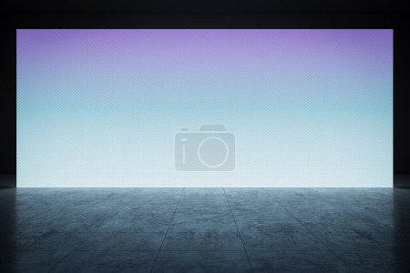 Foto de Pared de pantalla digital azul en blanco y fondo de piso de hormigón. Renderizado 3D - Imagen libre de derechos
