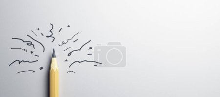 Photo for Pencil with a creative doodle on a light grey background, concept of idea generation. 3D Rendering - Royalty Free Image