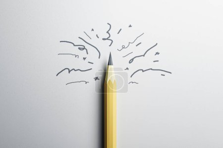 A pencil with a creative doodle on a white background, illustrating the concept of imagination and idea generation. 3D Rendering