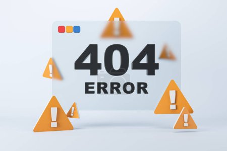 Téléchargez les photos : Concept d'un message d'erreur 404 avec des icônes d'avertissement sur fond clair. Rendu 3D - en image libre de droit