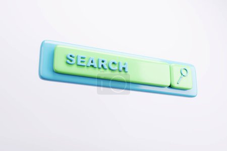 Foto de Barra de búsqueda estilizada sobre un fondo azul y verde minimalista. Diseño conceptual. Renderizado 3D - Imagen libre de derechos