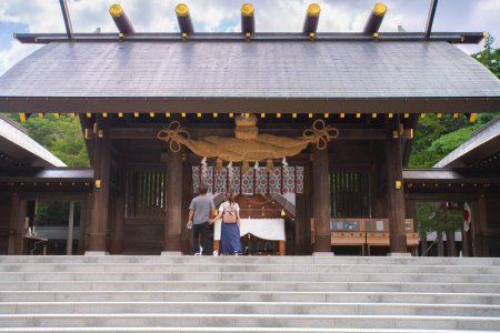 Photo for Hokkaido Jingu, a Shinto shrine enshrines four spirits including soul of Emperor Meiji and early explorers of Hokkaido such as Mamiya Rinzo, sited in Maruyama Park, Chuo-ku, Sapporo, Hokkaido, Japan - Royalty Free Image