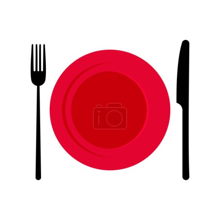 Illustration for Plate with cutlery fork and knife isolated on white background. Vector. - Royalty Free Image
