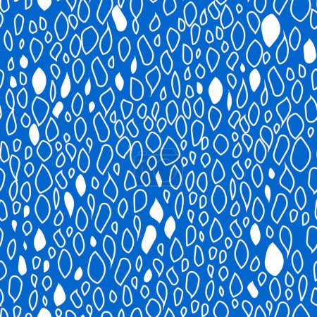 Illustration for Shapeless modern white drops on a blue background are hand-drawn in the form of spots. Seamless trendy pattern for fabrics. Vector. - Royalty Free Image