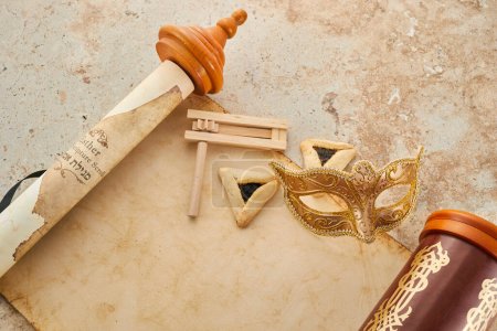 Scroll of Esther, hamans ears cookies and Purim Festival objects