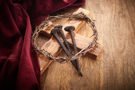 Photo for Jesus Crown Thorns and nails on Old and Grunge Background - Royalty Free Image