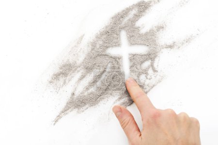 Photo for Cross made of ashes, Ash Wednesday, Lent season abstract background. - Royalty Free Image
