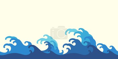 Ozean Meer Welle asiatischen Vintage-Stil flaches Design Vektor nahtlose Tapete isoliert auf hellem Hintergrund 