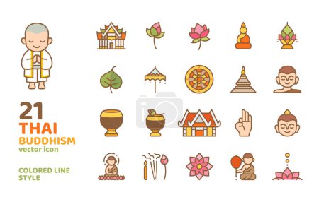 Téléchargez les illustrations : Illustration vectorielle de style icône de bouddhisme thaï couleur ine pour la décoration, l'impression, le logo, le web, l'application, l'élément, l'affiche, le document, etc. - en licence libre de droit