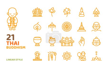 Téléchargez les illustrations : Illustration vectorielle de style icône de ligne de bouddhisme thaï pour la décoration, l'impression, le logo, le Web, l'application, l'élément, l'affiche, le document, etc. - en licence libre de droit