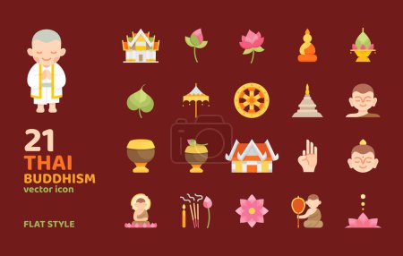 Téléchargez les illustrations : Illustration vectorielle de style icône plate de bouddhisme thaï pour la décoration, l'impression, le logo, le Web, l'application, l'élément, l'affiche, le document, etc. - en licence libre de droit
