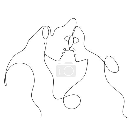 Paar in Nase zu Nase posiert romantisch in durchgehender Linienzeichnung 