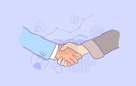business handshake finishing deal and greeting flat lined vector illustration