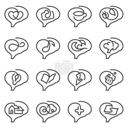 Illustration for Activity lifestyle and hobby like thinking line icon one line vector set - Royalty Free Image