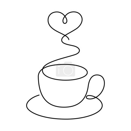 Illustration for Coffee cup and heart shape steam thin line illustration continuous drawing vector illustration minimalism - Royalty Free Image