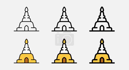 Téléchargez les illustrations : Thai pagode temple bouddhisme ligne icône et contour rempli divers poids course linéaire - en licence libre de droit