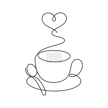 Illustration for Coffee cup and heart shape steam thin line illustration continuous drawing vector illustration minimalist - Royalty Free Image