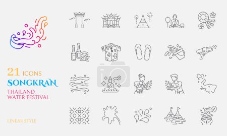 Songkran icon linear style for celebrate thailand water festival buddhism new year vector