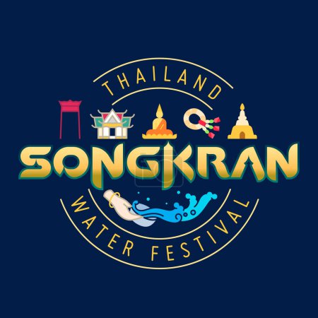 Songkran Festival Thailand Wasserspritzer Logo und Schriftzug Design