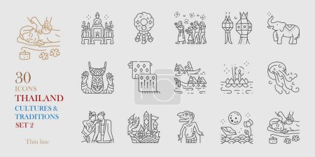 Ilustración de Tradición tailandesa icono conjunto vector ilustración delgada línea - Imagen libre de derechos