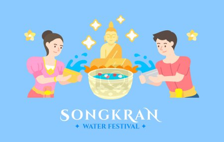 Songkran tailandia festival de agua celebración vector ilustración