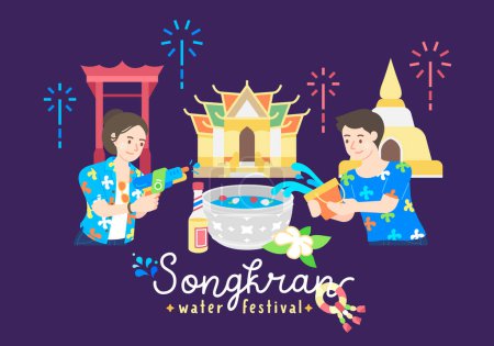 songkran celebration thailand water festival vector illustration