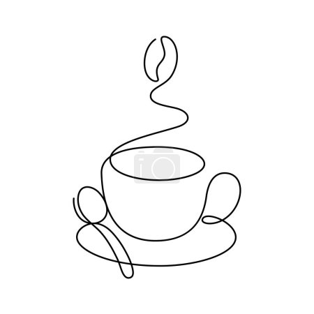 Illustration for Coffee cup and coffee bean shape hot steam thin line illustration - Royalty Free Image