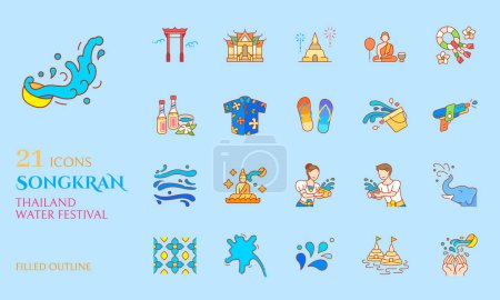 Téléchargez les illustrations : Songkran icône rempli contour pour célébrer thailand festival de l'eau bouddhisme nouvelle année - en licence libre de droit