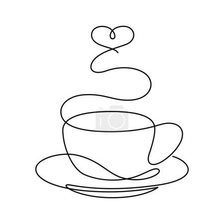 Illustration for A cup of hot drink and heart shape hot steam thin line illustration continuous - Royalty Free Image
