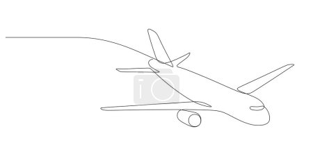 continuous line drawing of flying airplane route minimalism vector illustration