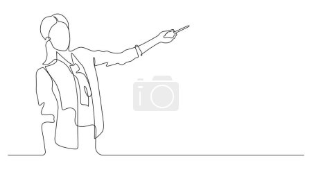 continuous line drawing of woman presenting or teaching thin line illustration