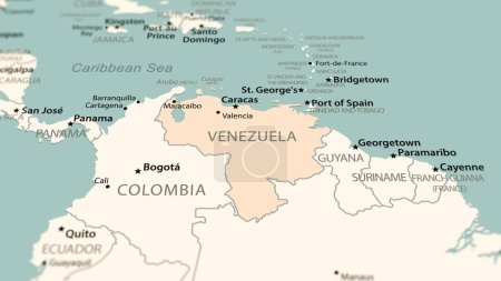 Foto de Venezuela en el mapa del mundo. Disparo con profundidad de campo de luz enfocado en el país. - Imagen libre de derechos