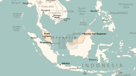 Malaysia on the world map. Shot with light depth of field focusing on the country.