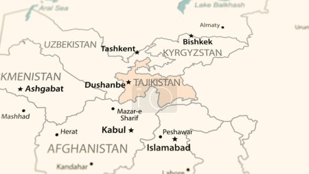 Foto de Tayikistán en el mapa del mundo. Disparo con profundidad de campo de luz enfocado en el país. - Imagen libre de derechos