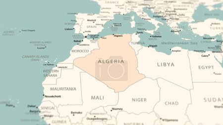 Téléchargez les photos : L'Algérie sur la carte du monde. Tourné avec la profondeur de la lumière du champ se concentrant sur le pays. - en image libre de droit