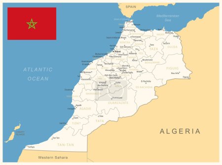 Illustration for Morocco - detailed map with administrative divisions and country flag. Vector illustration - Royalty Free Image