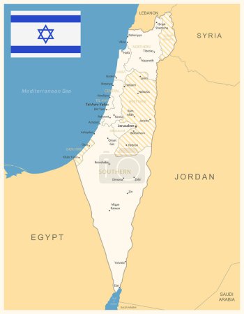 Illustration for Israel - detailed map with administrative divisions and country flag. Vector illustration - Royalty Free Image